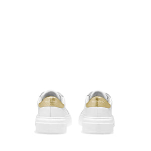 VALENTINO Lace Up Sneaker in white hide and golden inlay