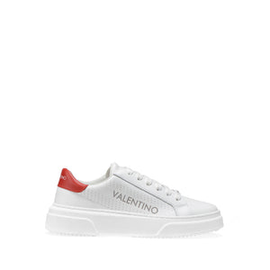 VALENTINO Lace Up Sneaker in white leather and red inlay