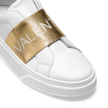 Load image into Gallery viewer, VALENTINO Slip-on Sneaker in white leather and golden elastic band